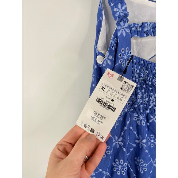 NWT Zara Openwork Embroidered Cut Out Mini Dress Womens XL Blue Bubble Skirt - Picture 10 of 10